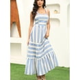 thumbnail image 4 of Women's Flattering Blue White Striped Cami Dress Tiered Ruffle Square Neck Sleeveless Brunch Beach Casual Summer Maxi Dress, 4 of 7