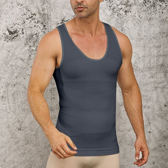 Yaoyar Mens Solid Color Tank Tops Gym Sleeveless V-Neck Undershirts Mesh Body Shaping Stretch Leisure Fitness Sports Slim Tank