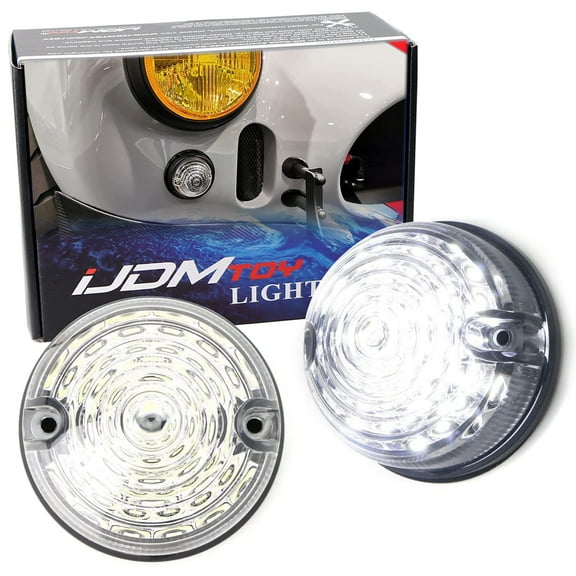 12V 70mm Round Dome Shape Flush Mount Clear Lens Xenon White LED Side Markers/Turn Signal/Reverse Backup Lamps, For Classic 50s 60s Car Caravan Truck Motorcycle, etc