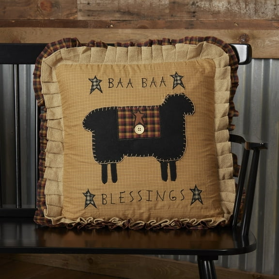 VHC Brands Heritage Farms Home Decor, Baa Baa Blessings Pillow, Yellow, 18x18