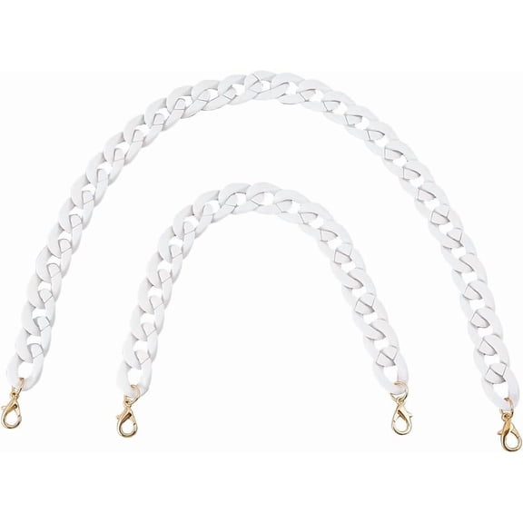 2Pcs Large Flat Chain Strap 2 Styles White Acrylic Chain Handbag Strap Fashionable Replacement Purse Clutches Handles with Golden Buckles for Handbag Wallet Shouder Bags