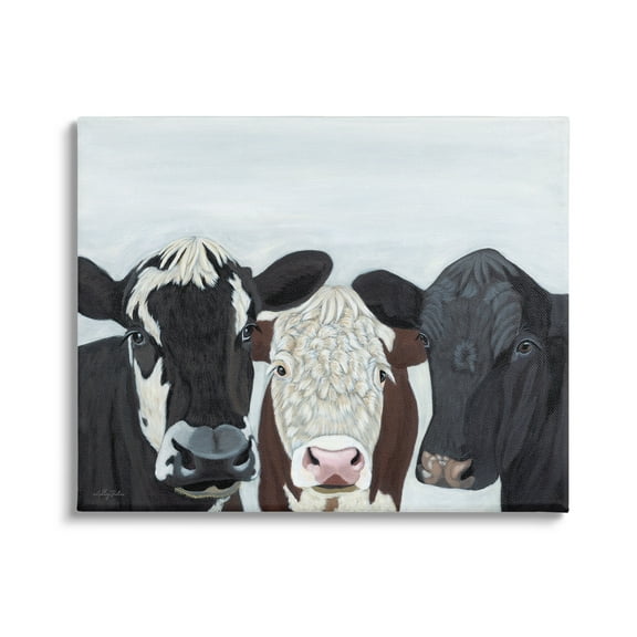 Stupell Three Cows Fun Farmhouse Portrait Animals & Insects Painting Gallery Wrapped Canvas Print Wall Art