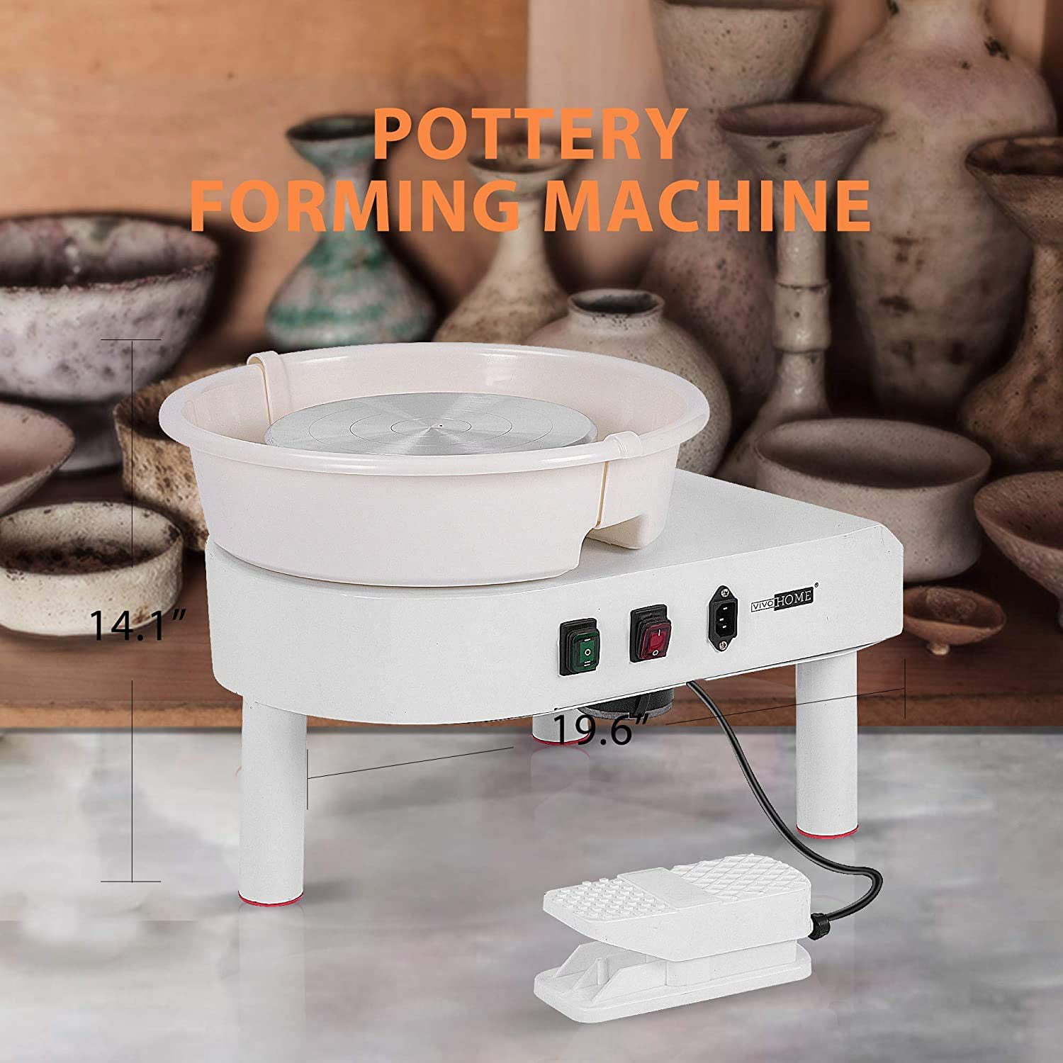 Updated 350W Pottery Wheel Machine with Removable Basin and Pedal for Ceramic Work Clay Art Craft Gray