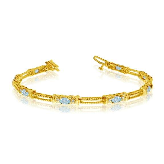 14k Yellow Gold Natural Aquamarine And Diamond Tennis Bracelet