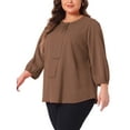 thumbnail image 4 of Agnes Orinda Women's Plus Size Tops Work Round Neck Ruffle Chiffon Blouse Office Top 1X Dark Brown, 4 of 5