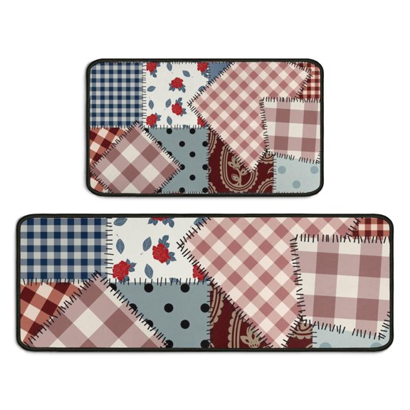 Pioneer Flower Floral Print Pattern Kitchen Rugs Sets Of 2,Anti Fatigue Kitchen Mat Rugs Non Slip Washable,Decorative Kitchen Floor Mats for Kitchen,Sink,Laundry,17"X30" 17"X47"