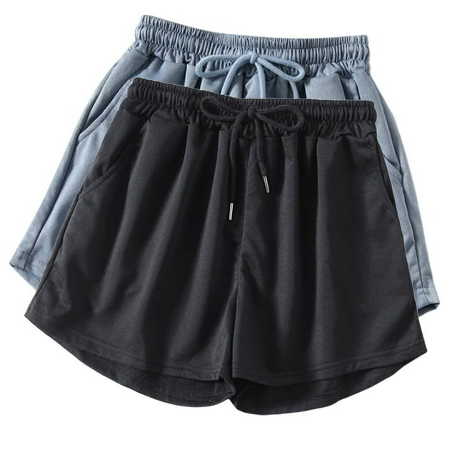 Diufon 2pc Womens Yoga Shorts Solid Color Shorts Elastic Waist Drawstring Athletic Shorts with Pockets
