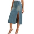 thumbnail image 4 of INSPIRE CHIC Women's Denim Skirt Casual Side Split A Line Stretchy Pencil Skirt High Waist Jean Skirts S Gray Blue, 4 of 6