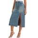 thumbnail image 4 of Falda de mezclilla para mujer INSPIRE CHIC, falda lápiz elástica de línea A con abertura lateral, falda de jeans de cintura alta, color gris azul, 4 of 6