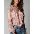 thumbnail image 3 of Women Vintage French‑Style Chiffon Printed Blouse, Deep‑V Neck Ruffle‑Sleeve Summer Vacation Tops, 3 of 9