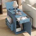 thumbnail image 2 of Narrow End Table with Flip Top Charging Station, Sofa Chair Side Table with USB Ports Power Outlets, Nightstand with Cup Holders & Bookshelf, for Small Spaces Living Room Bedroom, Navy Blue, 2 of 7