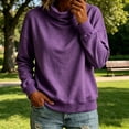thumbnail image 2 of VEKDONE Womens Turtleneck Sweatshirt Fall Drop Shoulder Long Sleeve Sweatshirt Trendy Loose Fit Lightweight Pullover Tops Solid Color Casual Shirts Purple L, 2 of 6
