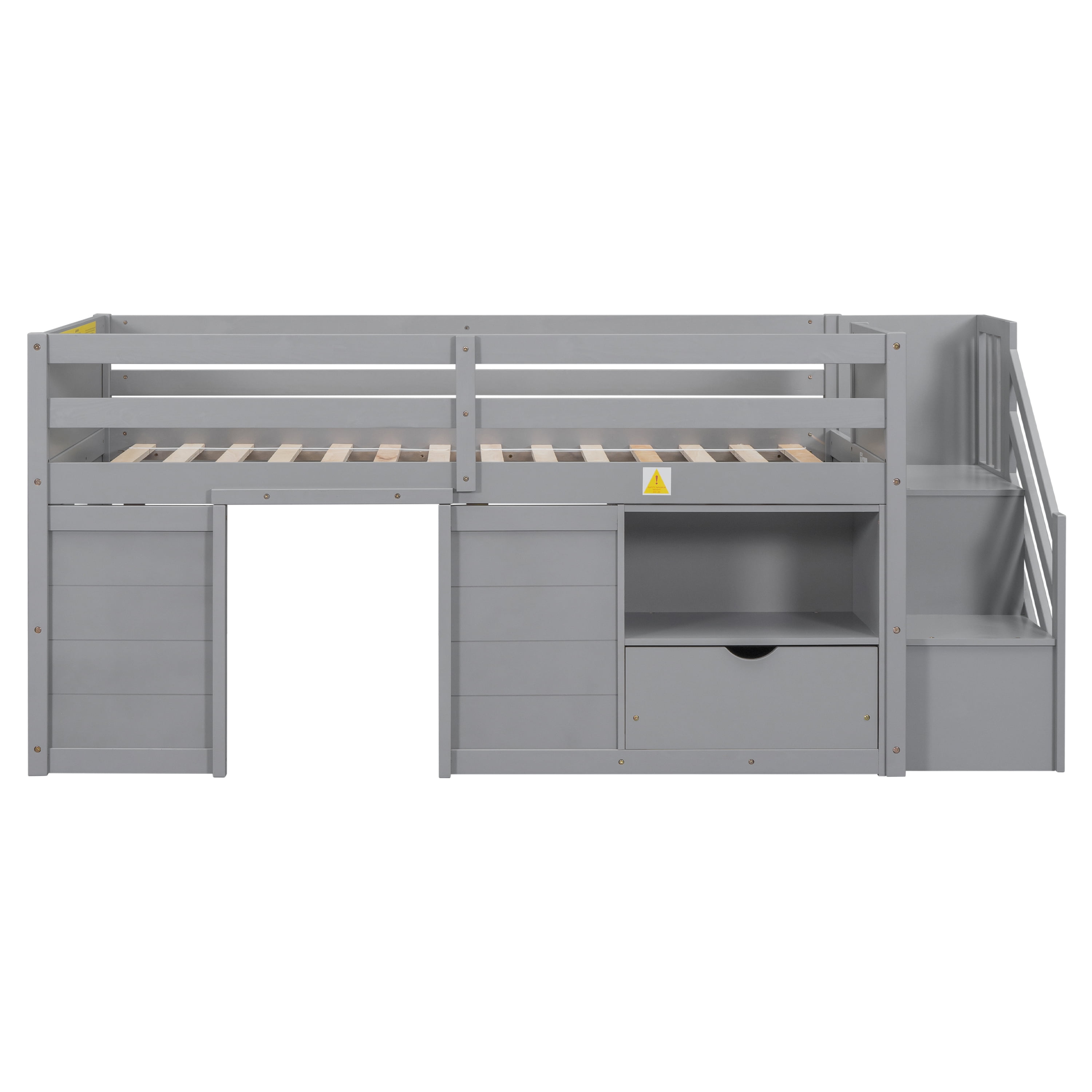 Leumius Twin Size Loft Bed with Storage Stairs and Storage Drawers,Solid Wood Bed Frame with Large Under-Bed Space,Gray