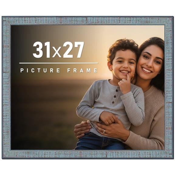 31x27 Frame Rustic Sky Blue Solid Wood Picture Frame | 0.75 Inch Moulding Width |Includes UV