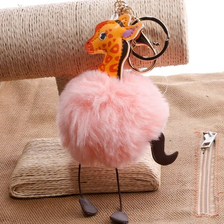 - FASHCOOL Christmas Gifts for Women Novelty Lovely Giraffe Hair Ball Shape Keychain Pendant Key Ring With Tassel HandBag Pendant Car Keyring Perfect Decoration