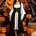 thumbnail image 4 of Miqool Women's Renaissance Dress Long Sleeve Square Neck Lace Up Corset Two-Tone Bell Sleeve Gothic Costume Gown, 4 of 9