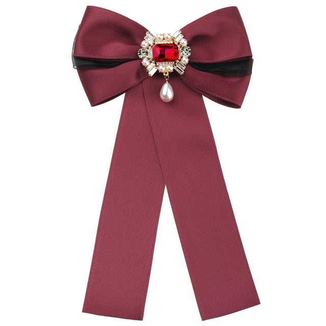 INSPIRE CHIC Women's Bow Brooch Bowknot Costume Elegant Bow Tie with Beads Talla Única Rojo