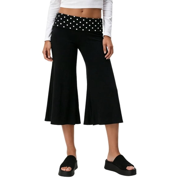 DHFJKG Capri Pants For Women Loose Fit Wide Leg Cropped Trousers Polka Dot Casual Summer Stretchy Soft Comfortable Trousers