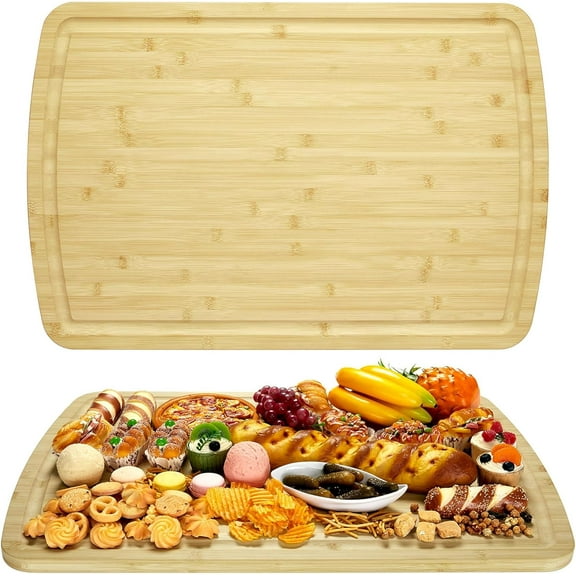 30"x20" Extra Large Bamboo Cutting Board， Wood Gas Stove Top Cover, Chopping Board with Deep Juice Grooves, Reversible & Non-Slip