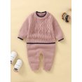 thumbnail image 3 of Qiylii Infant Baby Unisex Knitted Romper, Long Sleeve Color-Contrast Round Neck Knitted Long Jumpsuit for Girls Boys,0-18M, 3 of 9