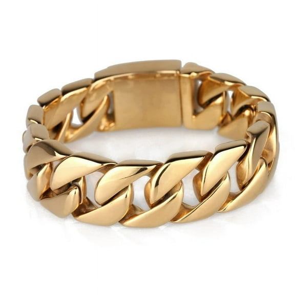22cm Cuban Chain Bracelets For Men 14K Yellow Gold Shiny Brushed Bangle Bracelets Men Curb Jewelry