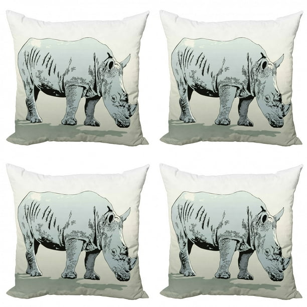 Animal Throw Pillow Cushion Case Pack of 4, Wild Animals Themed Creature Illustration Tropical