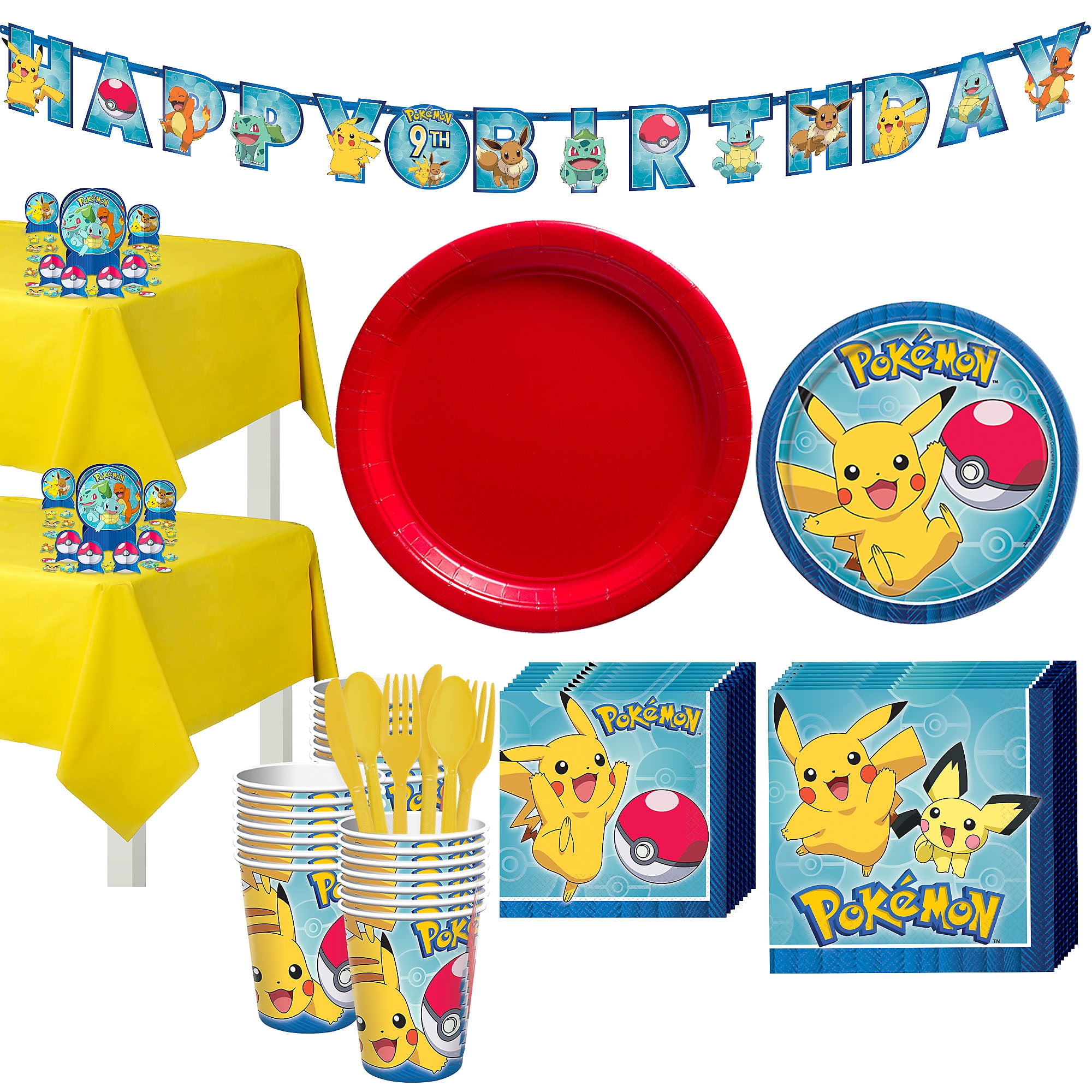 Party City Pokémon Classic Birthday Party Tableware Supplies, Include