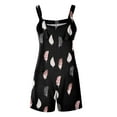 thumbnail image 4 of Summer Romper for Women Casual Feather Print Tank Top Short Jumpsuit with Pocket Loose Tie Shoulder Wide Leg Overalls, Black, XL, 4 of 5