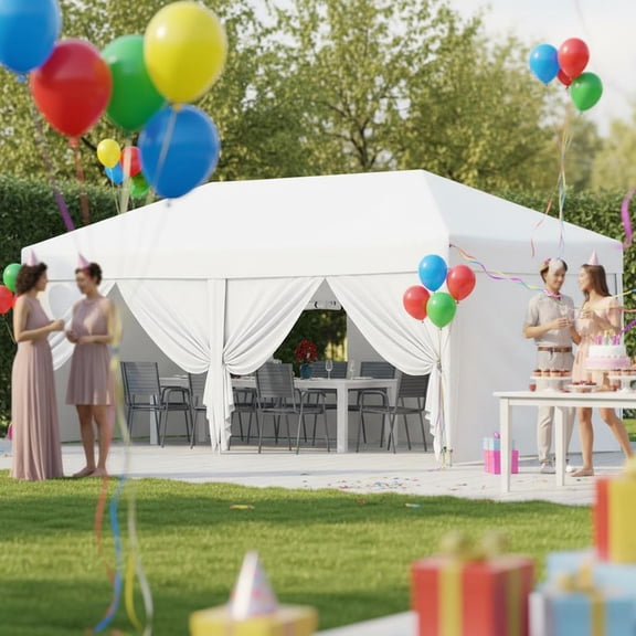 Lumiparty 10x20 ft Pop-Up Canopy Tent with 6 Removable Sidewalls, Commercial Instant Shelter, Includes 4 Weight Bags, 8 Stakes & 6 Guy Ropes for Outdoor Events, White