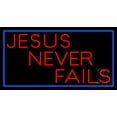 thumbnail image 1 of Red Jesus Never Fails LED Neon Sign 20" Tall x 37" Wide - inches Black Square Cut Acrylic Backing, with Dimmer - Premium built indoor Sign for Home décor, Event, Religious place, Store interior., 1 of 7