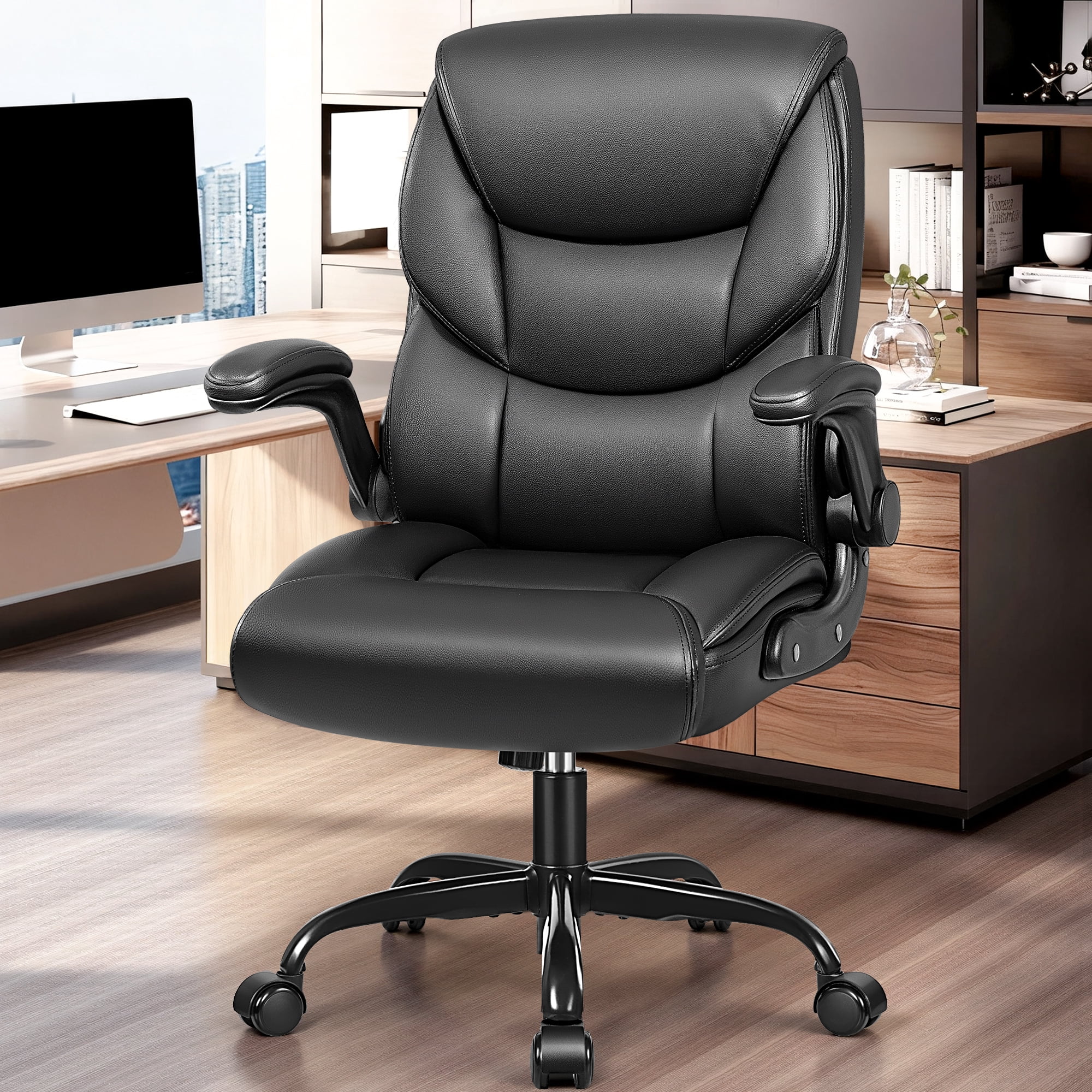 COOLHUT Leather Office Chair, Big and Tall Office Chair 400LBS Wide Seat Ergonomic Computer Desk Chair High Back Executive Leather Chair Adjustable Task Chair Lumbar Back with 8-Year Warranty, Black