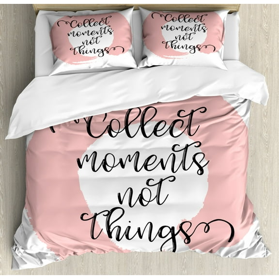 Saying Duvet Cover Set Queen Size, Round and Bold Brushstroke with Cursive Swift Handwritten Typography, Decorative 3 Piece Bedding Set with 2 Pillow Shams, Rose Charcoal Grey White, by Ambesonne