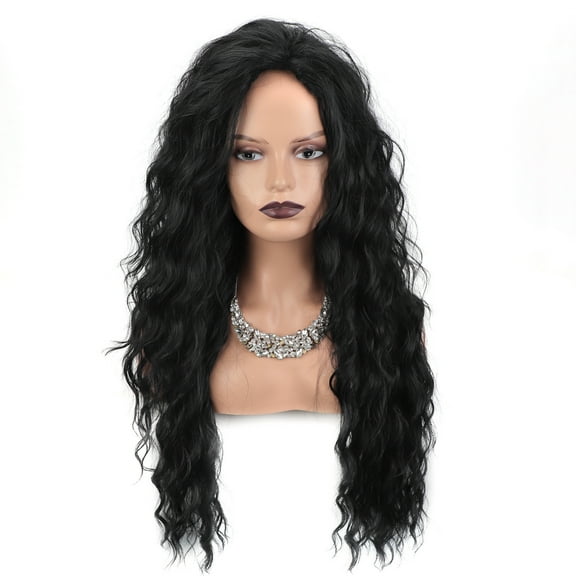 XmhyTop 26" Long Curly Fluffy Wig, Women’s Synthetic Hair Wig with Highlights, Voluminous Style for Party Looks, Daily Styling & Festive Occasions, Easy-to-Wear Full Wig, Black