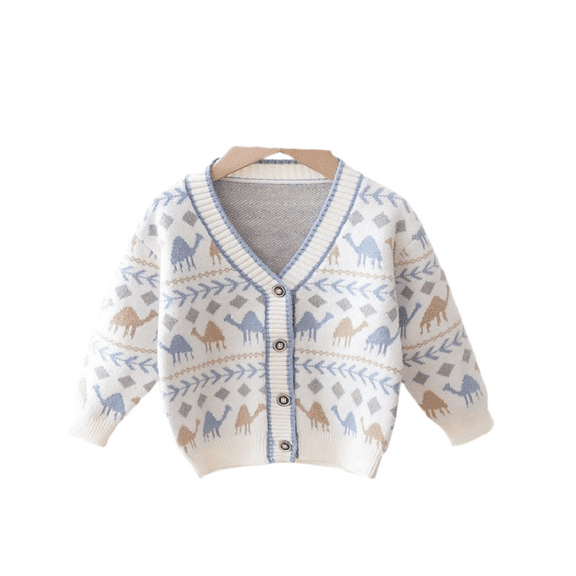 Godderr 9M-6Y Boys Dinosaur Cartoon Pattern Sweater for Baby Toddler Kids,Spring Fall Long Sleeve Knit Top,Button V Neck Sweater Undershirt