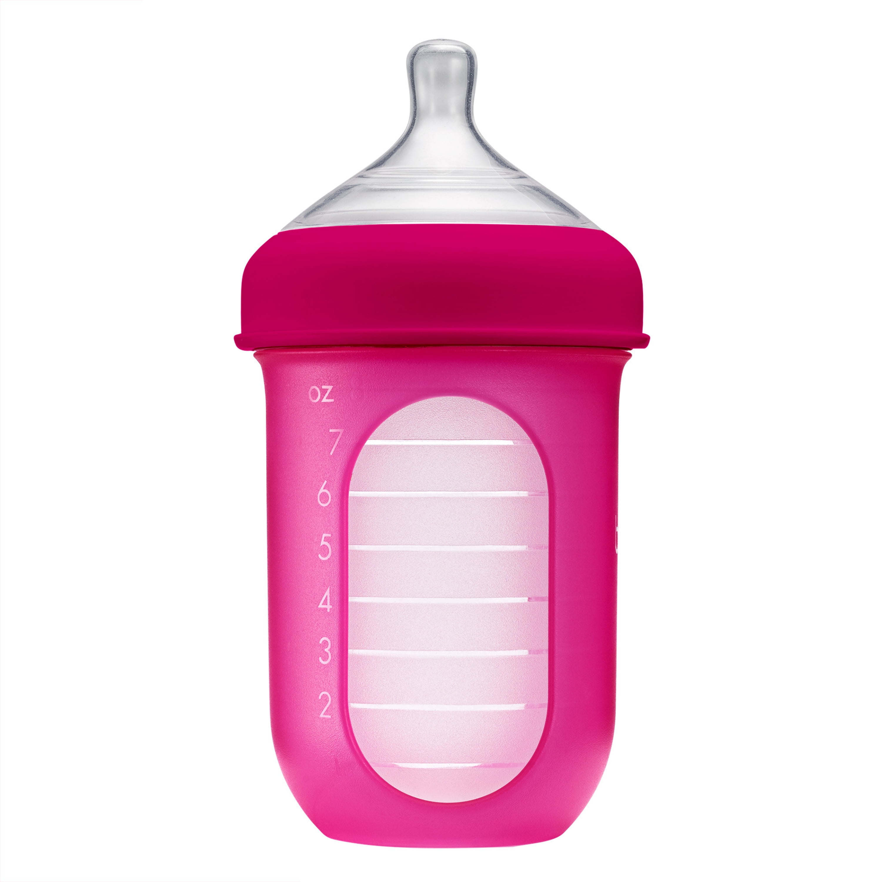 Boon Nursh Reusable Silicone Pouch Baby Bottle, Air-Free Feeding, Pink Multi Pack, 8 Oz, 3 Pk
