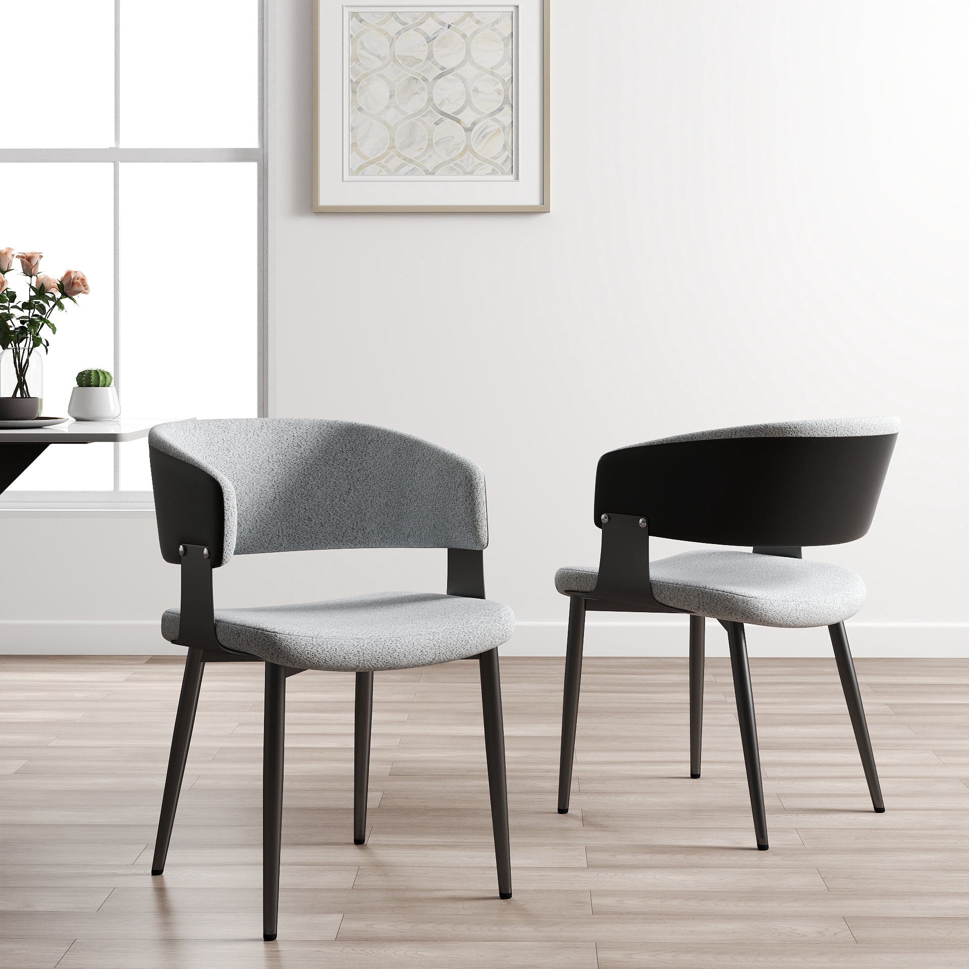 bokifol Black Leather Teddy Fleece Dining Chairs Set of 2,Kitchen Chairs for Living Room/Restaurant
