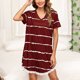 thumbnail image 3 of Gibobby Vestidos de fiesta Camisón de manga corta con estampado de rayas para mujer, camisón cómodo con cuello en V y encaje（Vino， L), 3 of 4