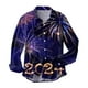 thumbnail image 3 of Camisas De Vestir Para Hombre Manga Larga Camisa de manga larga con solapa con botones y estampado digital 3D para hombre de Año Nuevo y Festival de Primavera (Black, M), 3 of 5