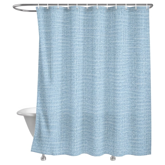 Blue Solid Color Shower Curtain, Blue Woven Fabric Texture Rustic Minimalist Lightweight Waterproof Fabric Shower Curtain with Rustproof Grommets for Bathroom Bathtub 36x72in