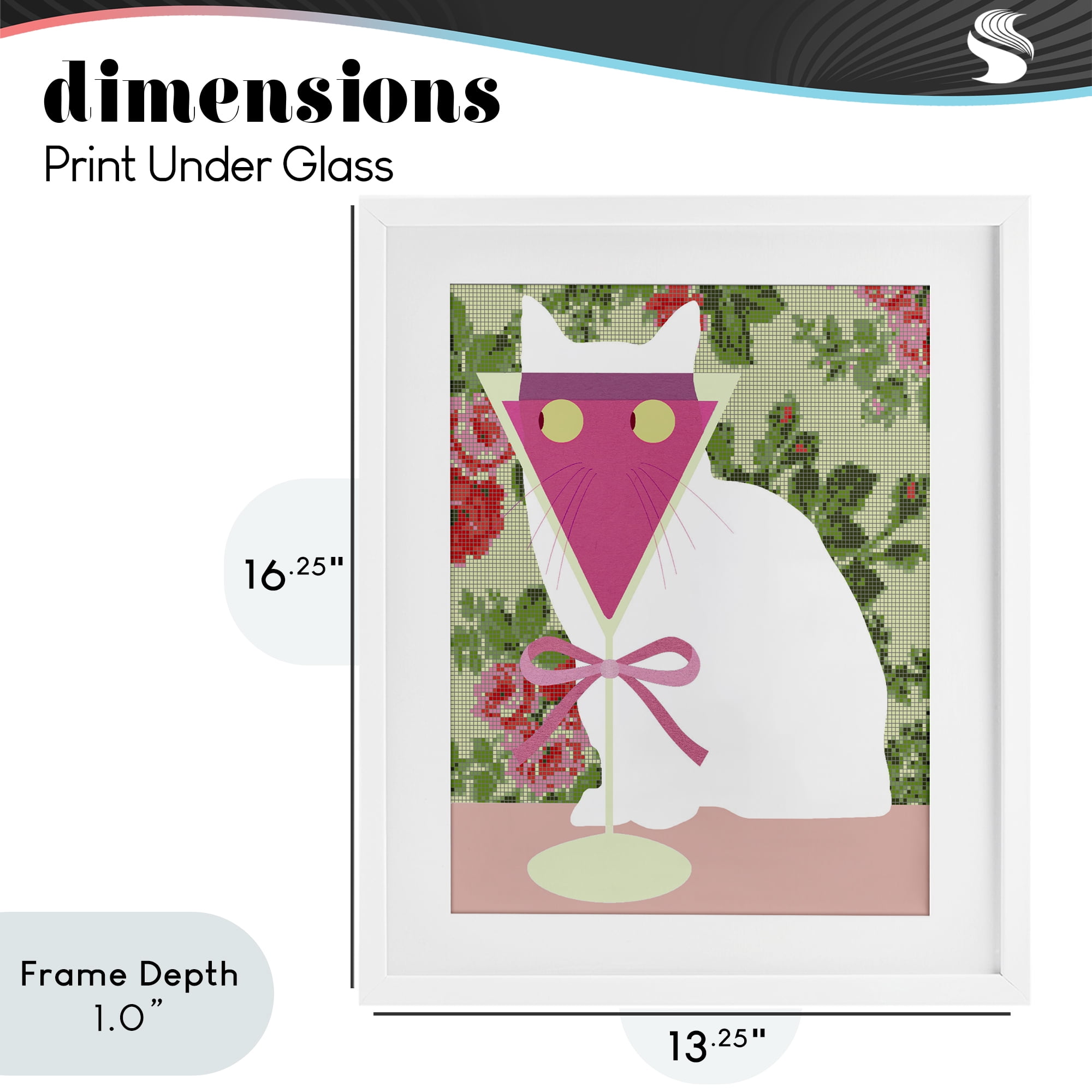 Stupell Industries White Cat with Pink Martini White Framed Print Under Glass, design by Lil' Rue