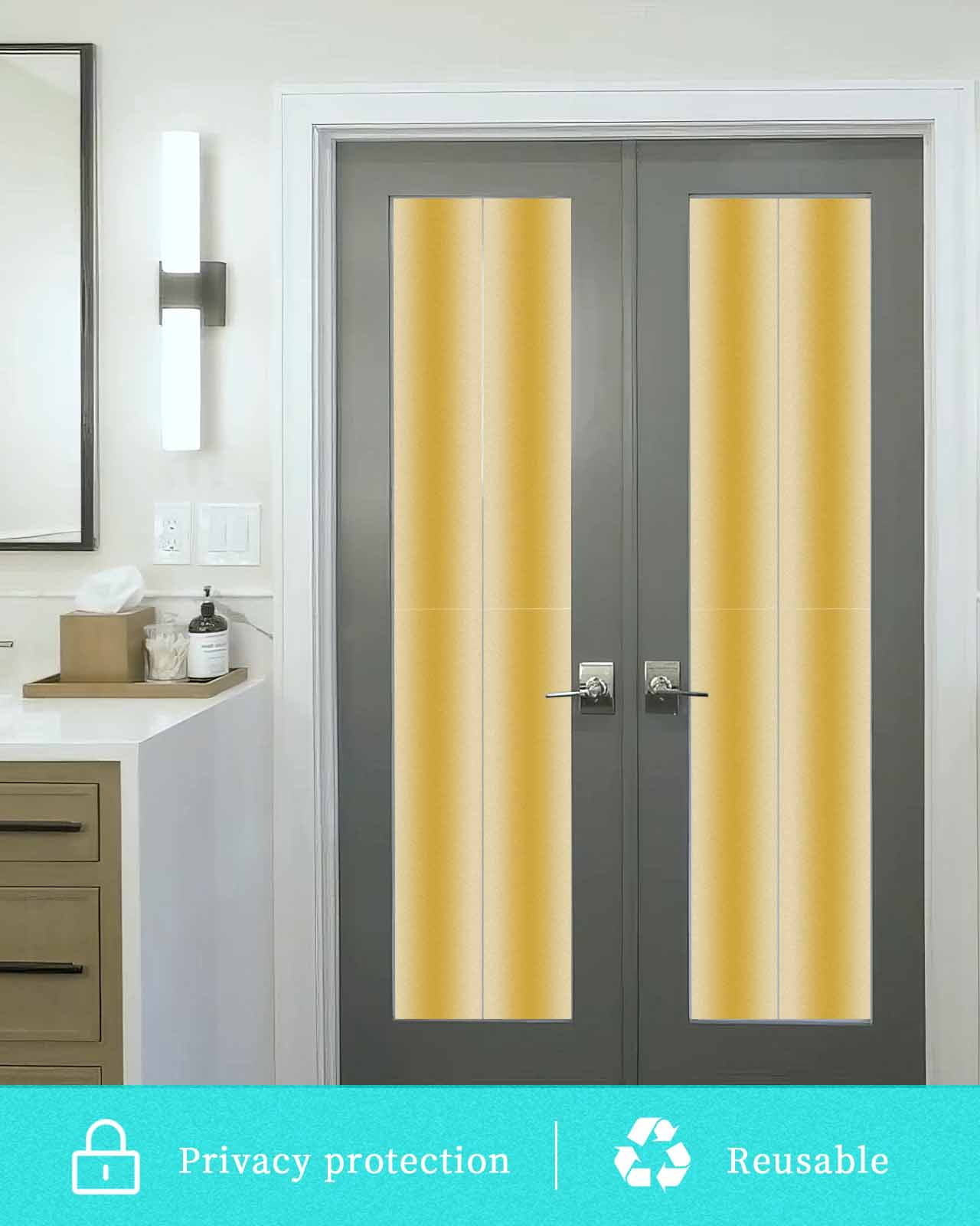 Window Privacy Film Yellow Ombre Stained Glass Window Film Decorative Sun Block Window Cover Modern Art Farmhouse Window Clings Static Adhesive Sticker for Bathroom 29.5"x118"