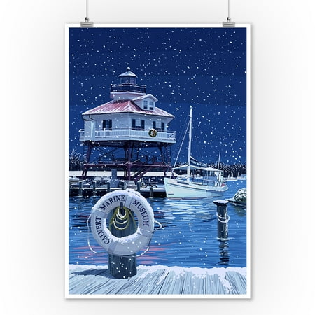 Drum Pt. Light in Winter - Maryland - Lantern Press Poster (9x12 Art Print, Wall Decor Travel ...