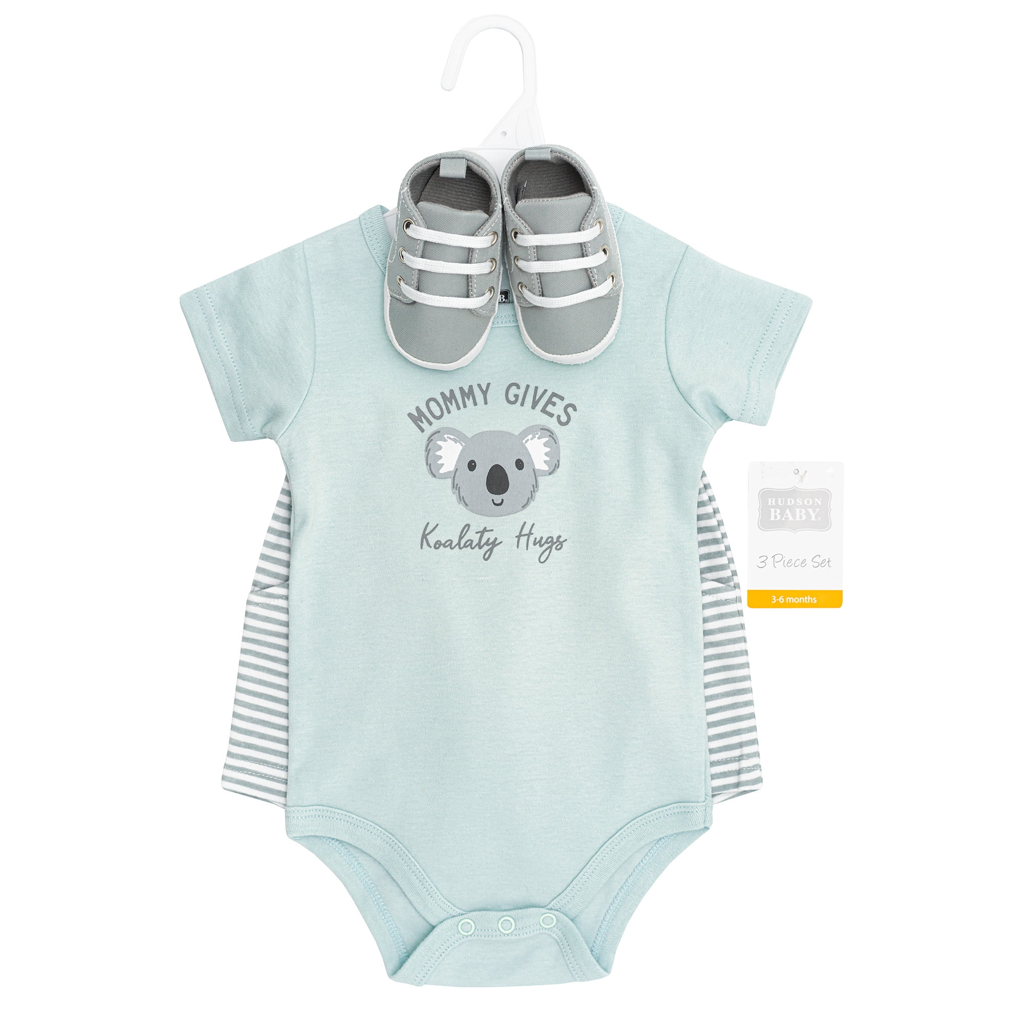 Hudson Baby Boy Cotton Bodysuit, Shorts and Shoe Set, Koala Hugs, 12-18 Months