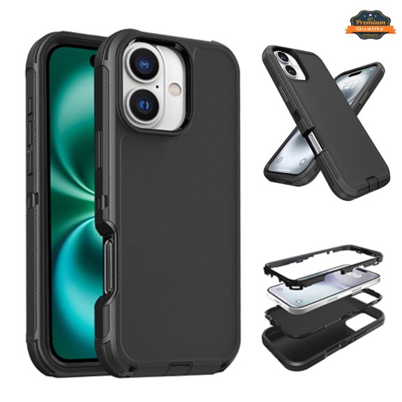 Case for Apple iPhone 16 Pro (6.3") 3-Layer Protection Case Shockproof Rugged Design with Enhanced Durability Hybrid Heavy Duty Protection Cover Fit iPhone 16 Pro - Black
