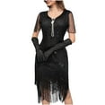 thumbnail image 5 of ZQUUVOU Women's Vintage Beaded Fringe Gown Sparkling Sequin Round Neck Short Sleeve Banquet Dress for Gala Party Black, 5 of 6