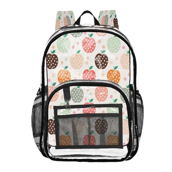 PVC Transparent Backpacks Clear Backpack for Travel and Outings Colorful Polka Dot Apple