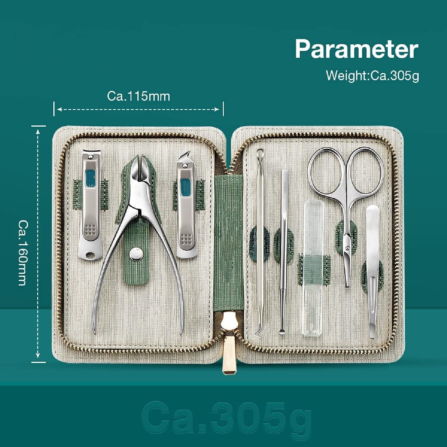 Manicure Sets Pedicure Kits Stainless Steel Nail Clipper Personal Care Tools with PU Leather Case (Green)