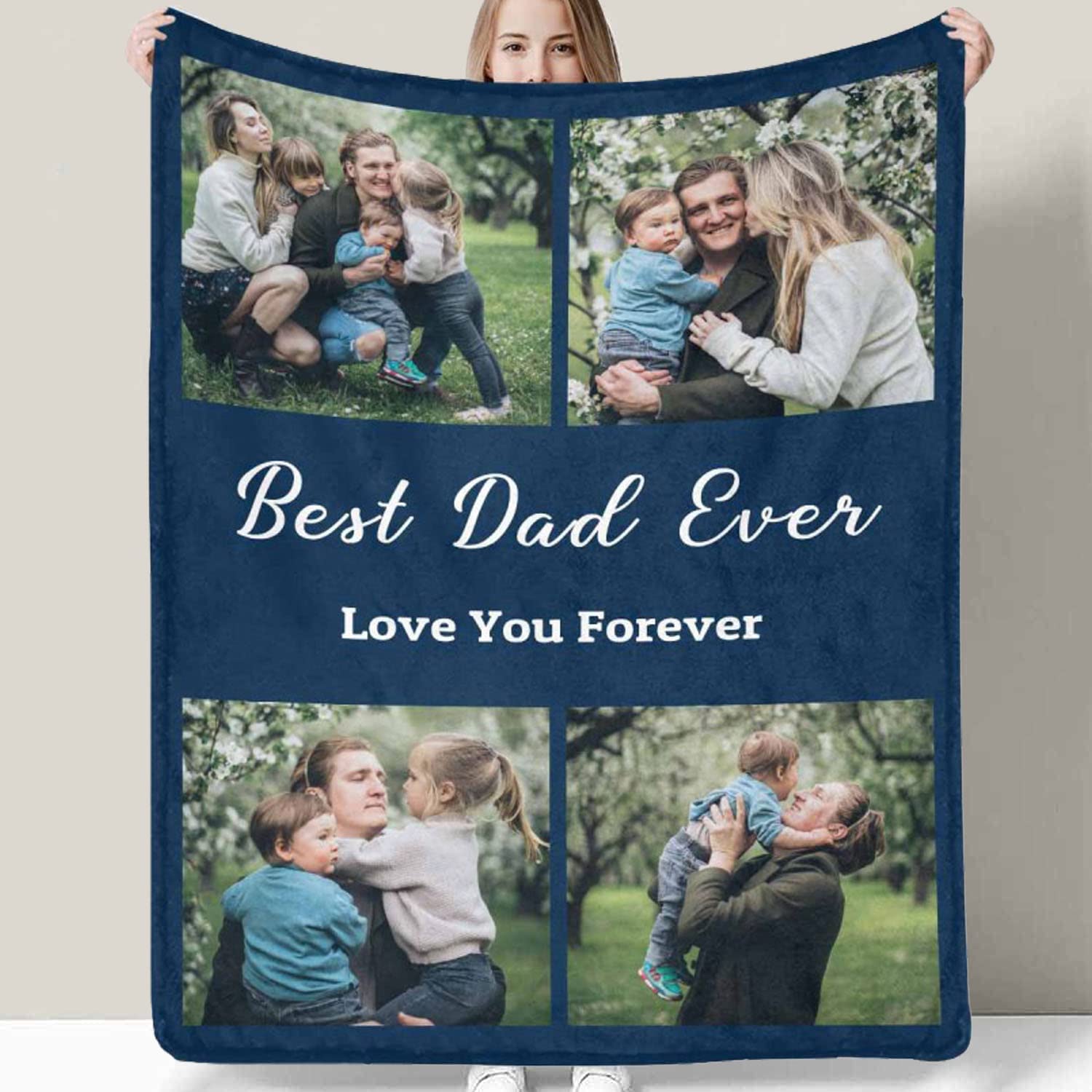 Custom Photo Blankets with Your Pictures for Dad, Personalized Throw