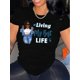 thumbnail image 2 of Women's Casual T-Shirt - "Living My Best Life" Graphic with Stylish Character Print, Short Sleeve, Round Neck, Stretchy Tee For Adult, Men, Women, Teen, Teenager, Adolescent, Youth, 2 of 6