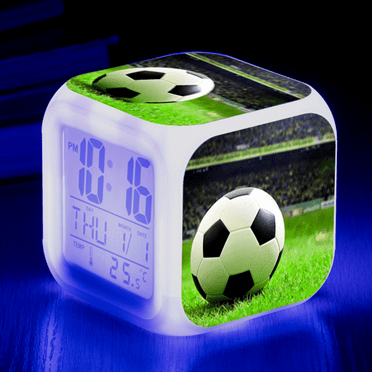 3＂LED Alarm Clock Soccer Pattern Desk Table Glowing Electronic Colorful Digital Clock for Girl Boy Kids Children Bedroom Toy Birthday Present Gift